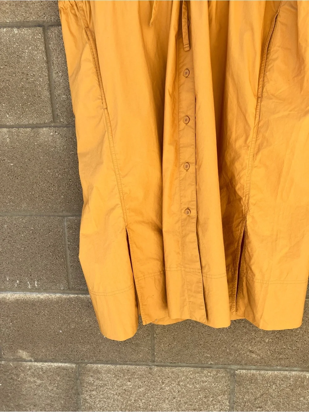Uniqlo U V-Neck Button-Front Dress in Mustard Orange